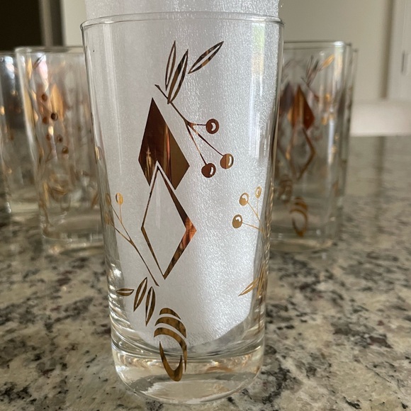 *SET OF TWELVE* MCM 24KT GOLD ATOMIC DIAMONDS & CHERRIES Tall Glasses - Picture 3 of 8